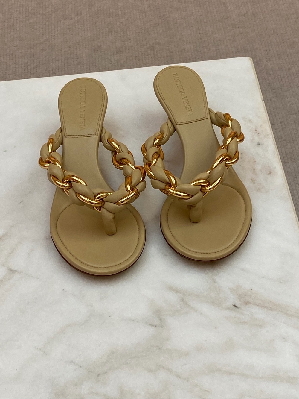 Bottega Veneta Beige Braided Chain Thong Sandals